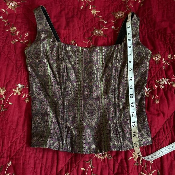 Gunne Sax Green and purple vintage iridescent corset top paisley - Picture 6 of 7